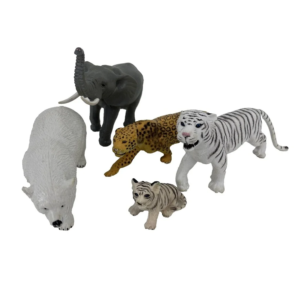 AAA PVC Jungle Arctic Animals Figures Lot‎ of 5 White Tiger Elephant Leopard